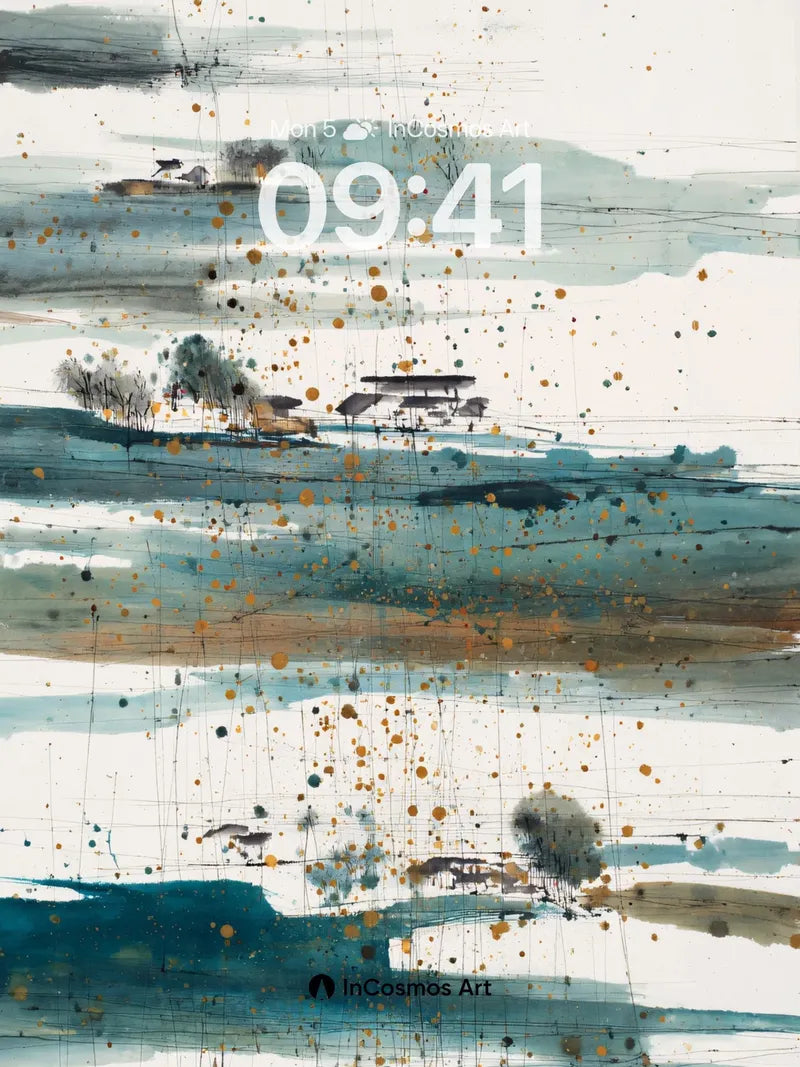 Serene Horizon Wallpaper with Abstract Splashes wallpaper for iPhone, iPad & Mac
