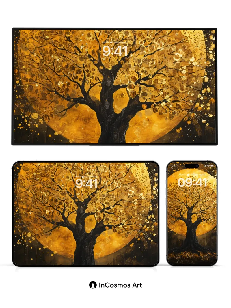 Golden Eclipse Wallpaper with Whispering Roots