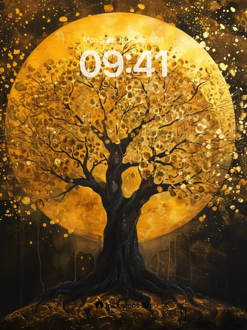 Golden Eclipse Wallpaper with Whispering Roots