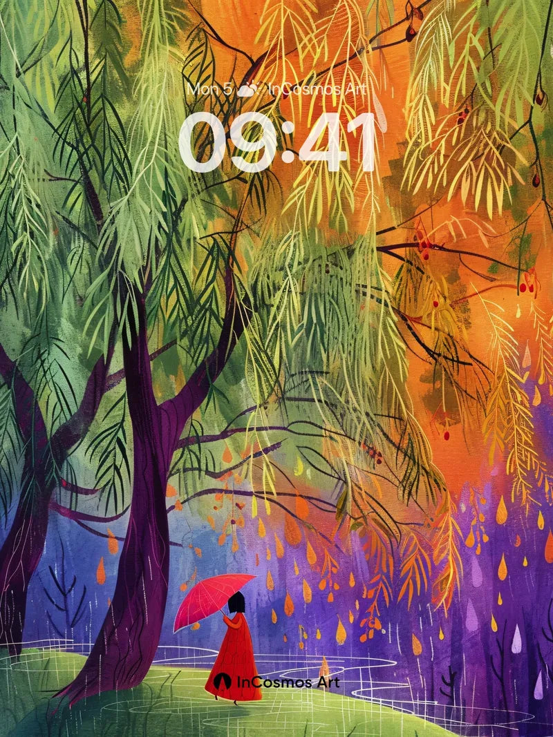 Whispering Canopy Wallpaper with Rain-Slicked Light