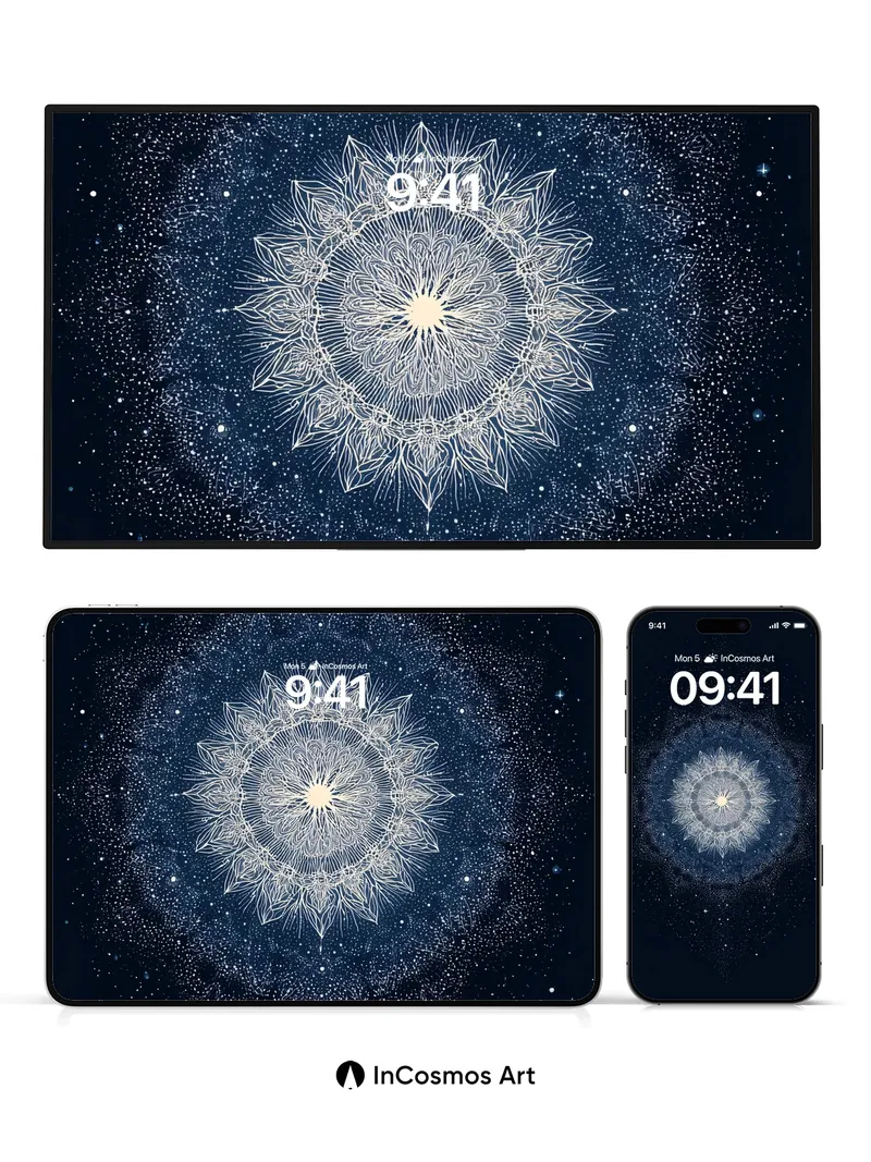 Cosmic Mandala Wallpaper with Starlight Veins