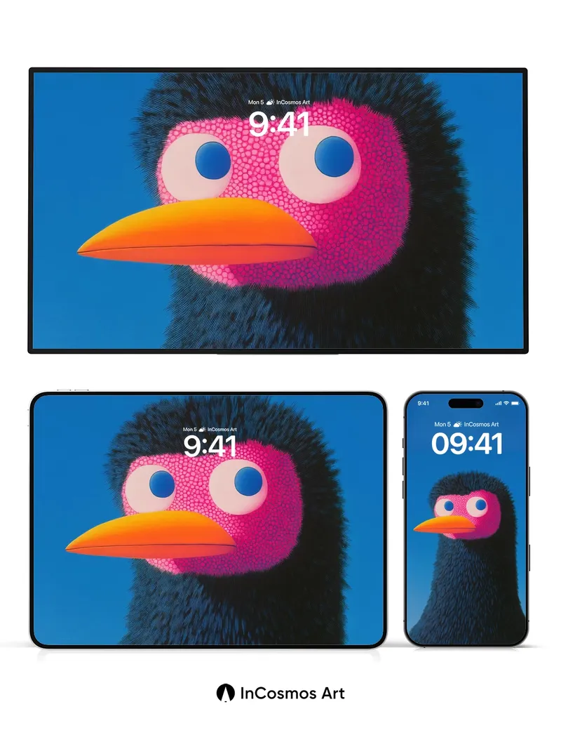 Playful Pixel Bird Wallpaper with Neon Glow