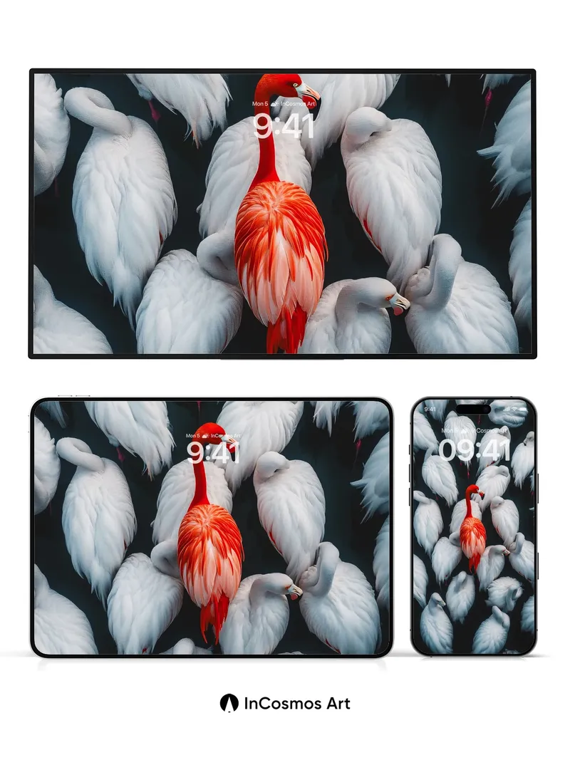 Crimson Solitude Wallpaper Among White Feathers