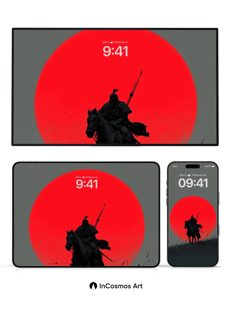 Silhouetted Knight Wallpaper with Crimson Sun