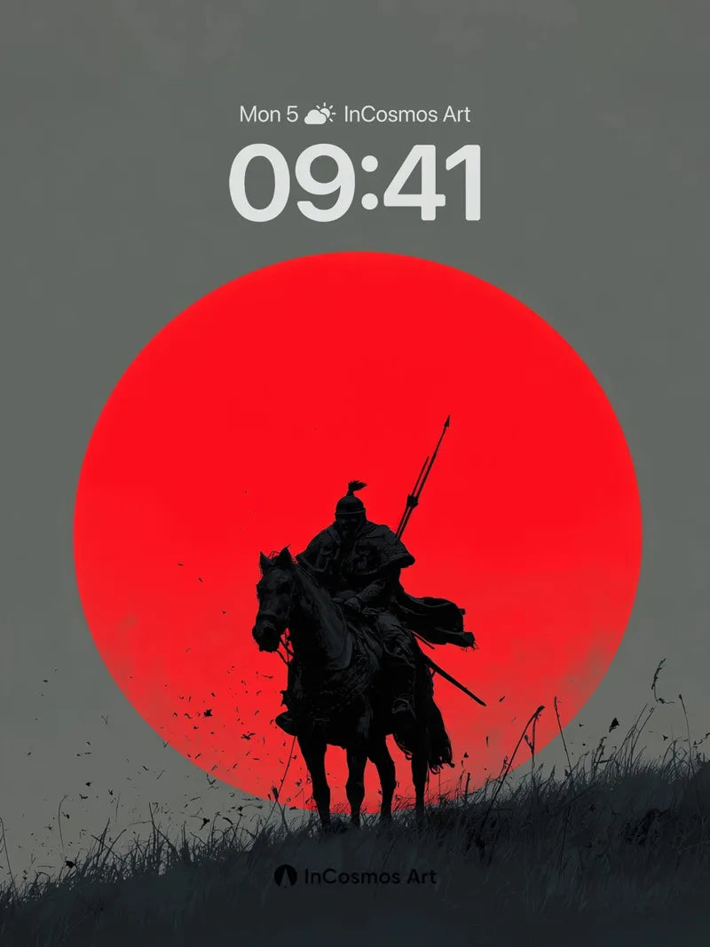 Silhouetted Knight Wallpaper with Crimson Sun