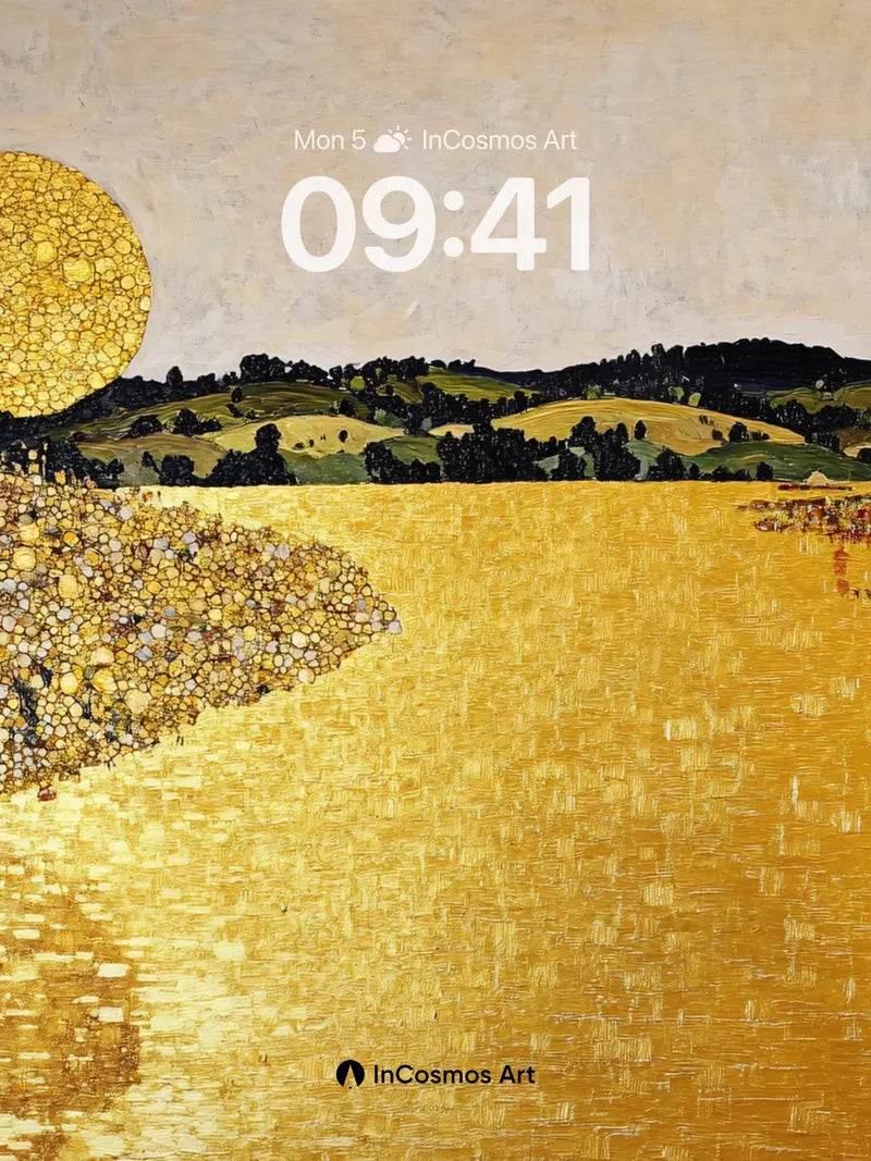 Golden Field Wallpaper with Sunlit Reflections