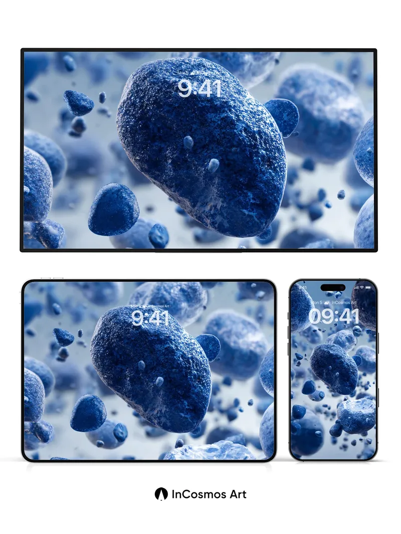 Floating Stone Dreams Wallpaper in Deep Blue Hues