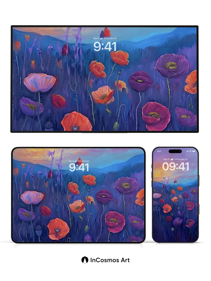 Midnight Bloom Wallpaper with Celestial Petals