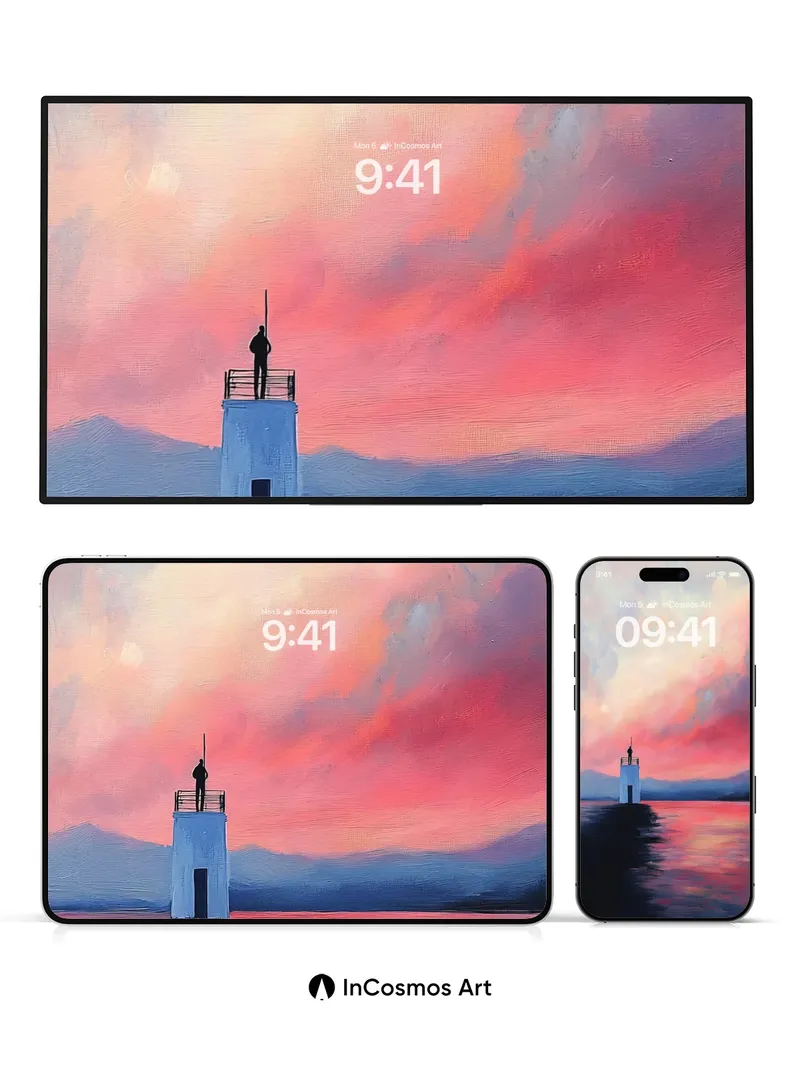 Solitary Sentinel Wallpaper with Crimson Horizon