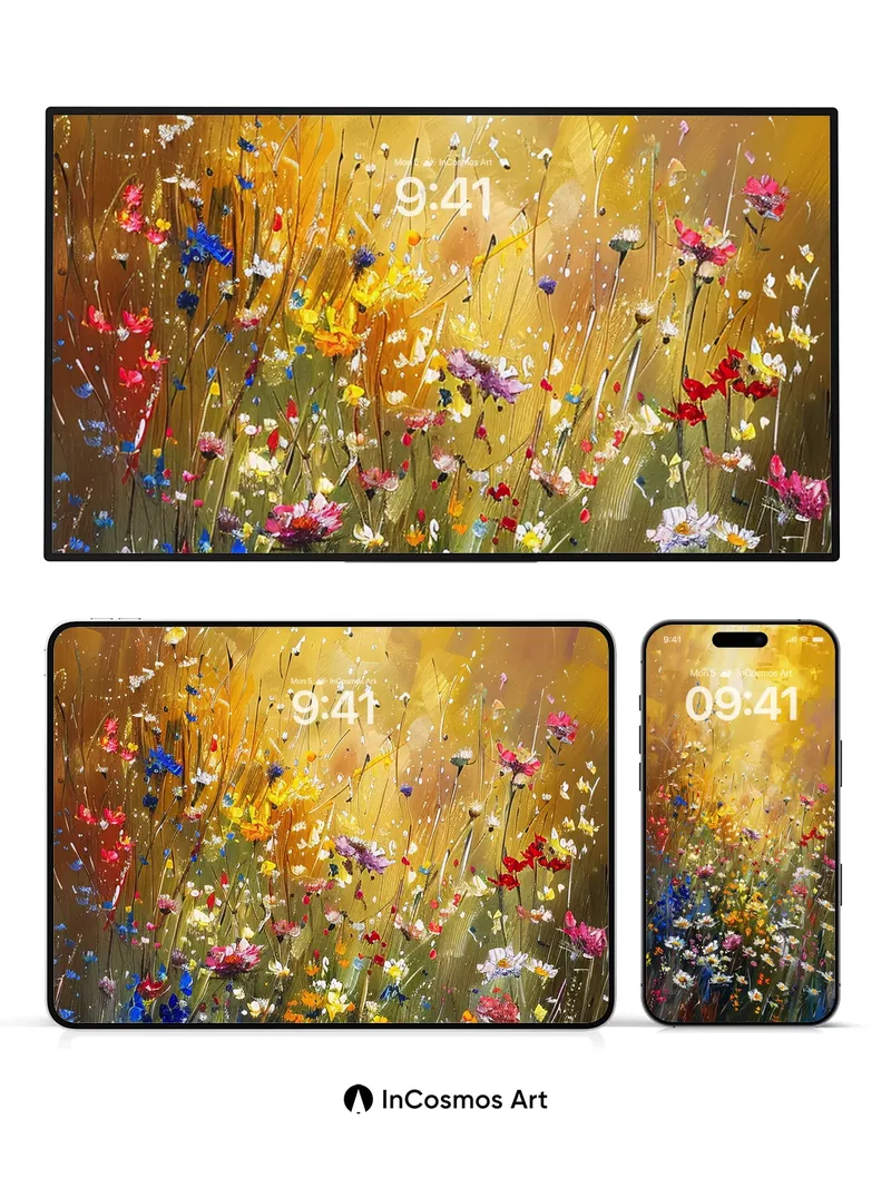 Golden Meadow Wallpaper with Wildflower Whispers