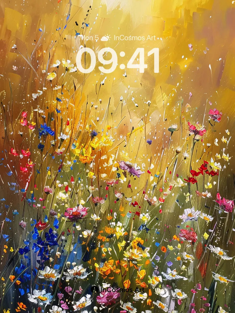 Golden Meadow Wallpaper with Wildflower Whispers