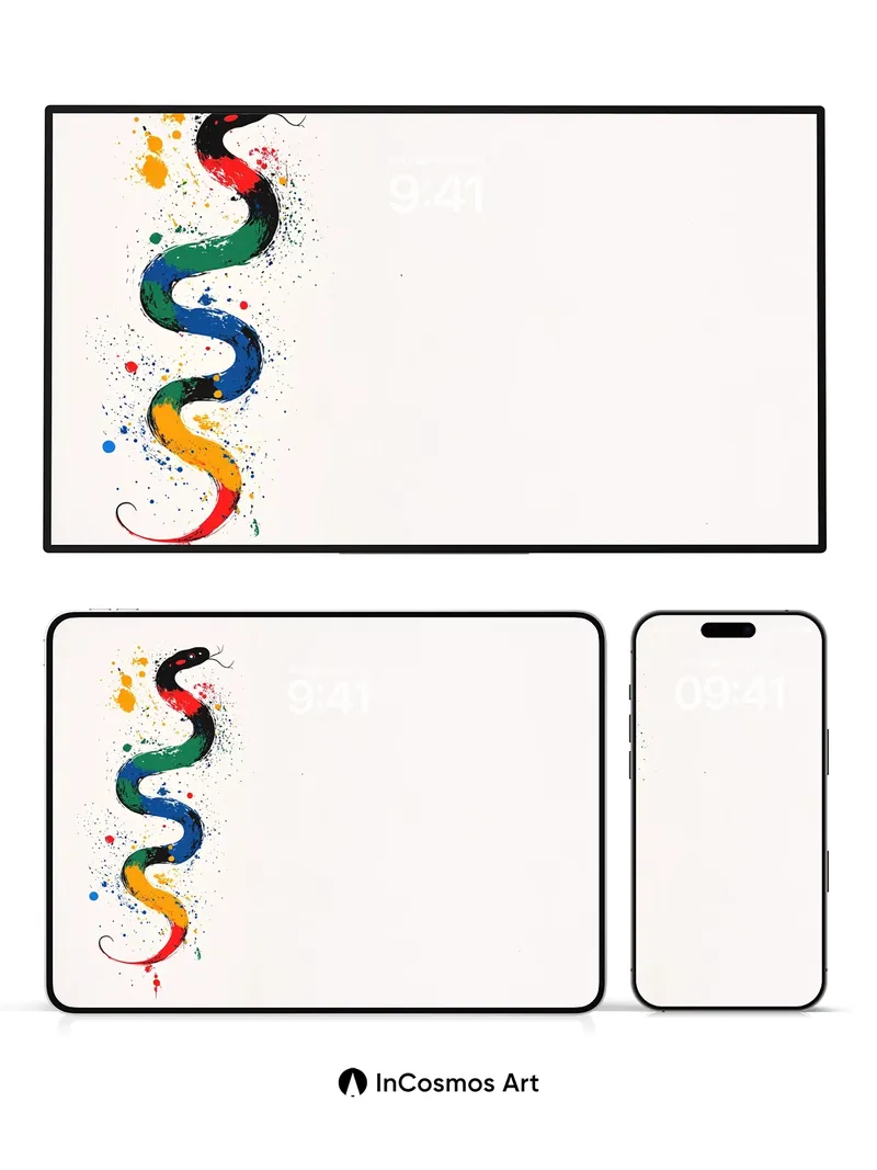 Serpentine Rainbow Wallpaper with Paint Splatter Energy