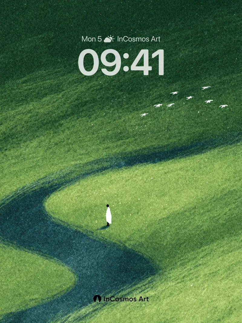 Serenity Path Wallpaper with Floating Birds