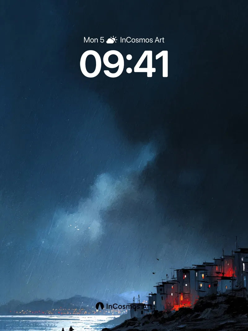 Stormlight Harbor Wallpaper with Distant Lights