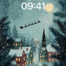 Moonlit Reindeer Flight Wallpaper with Snow-Kissed Village wallpaper for iPhone, iPad & Mac