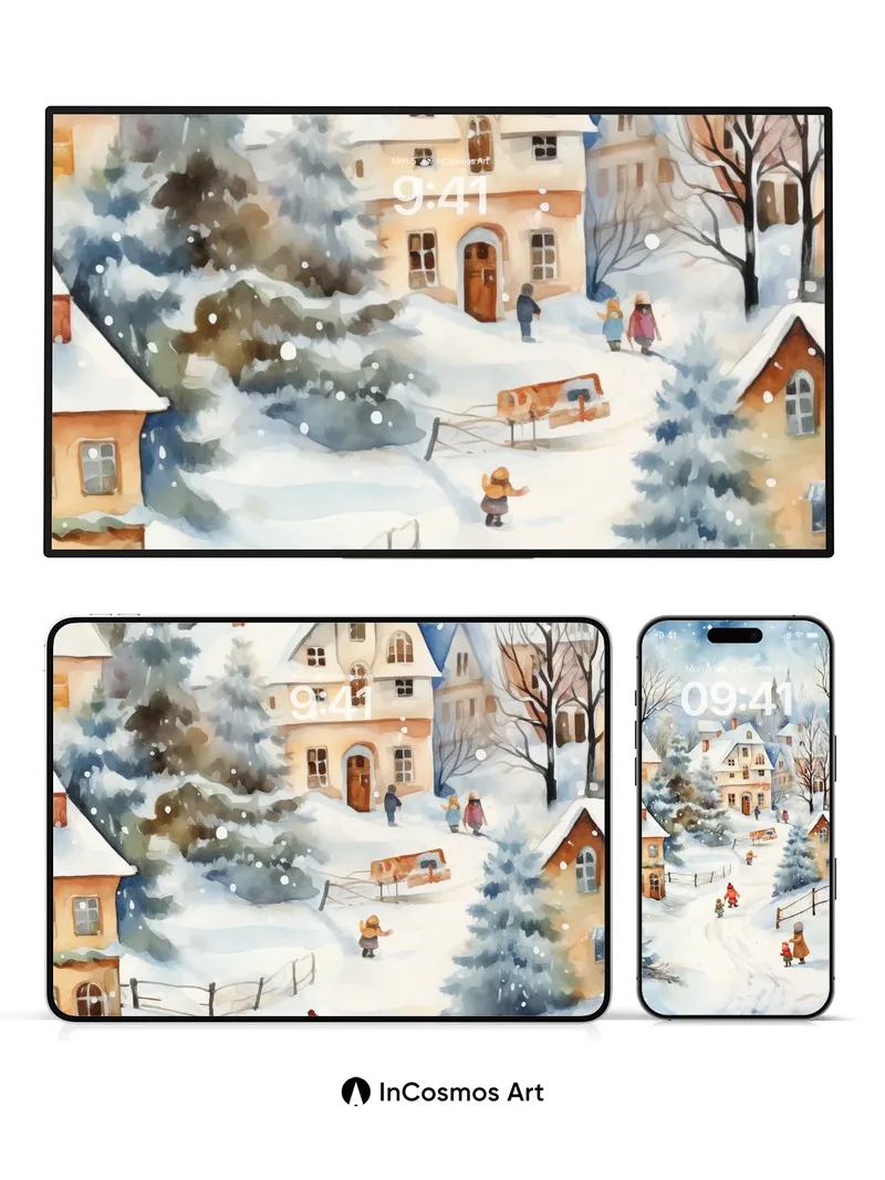 Snowfall Whispers Wallpaper with Village Echoes