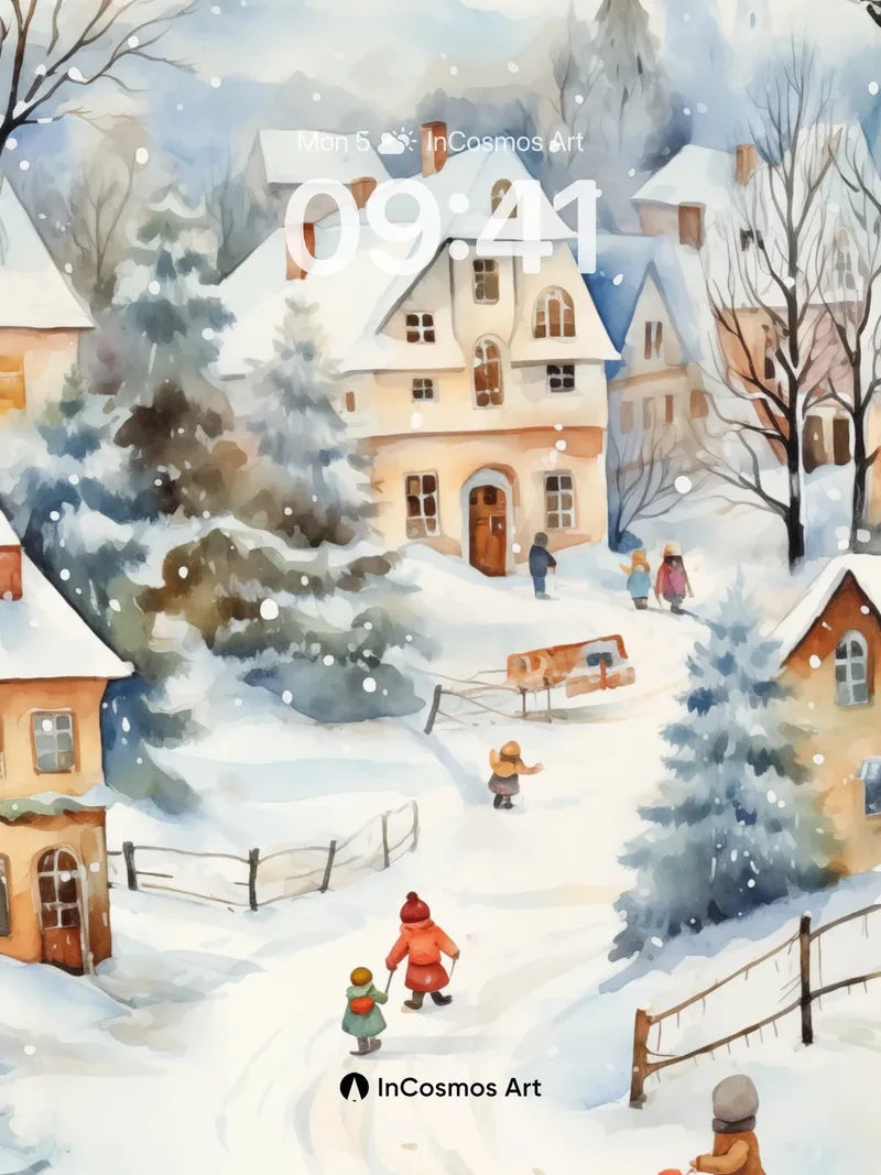 Snowfall Whispers Wallpaper with Village Echoes