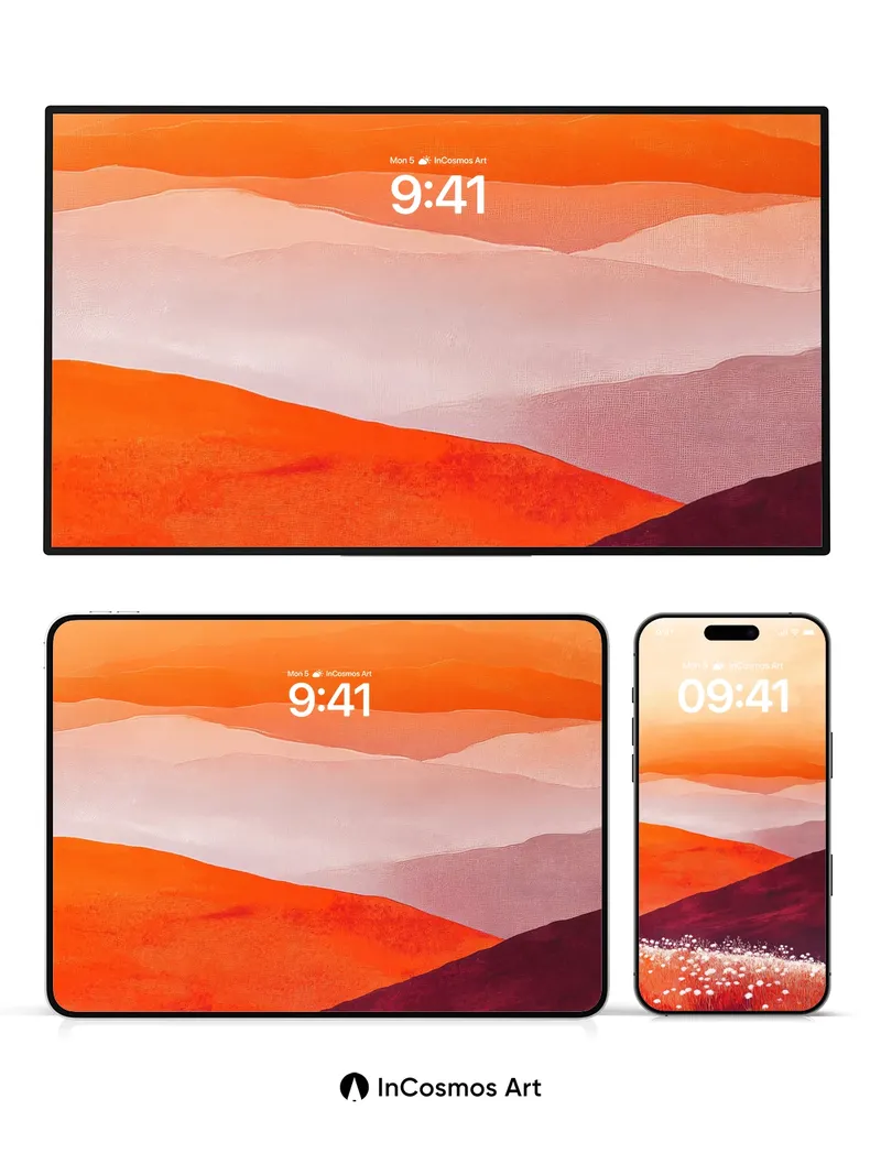 Crimson Horizon Wallpaper with Dandelion Whispers