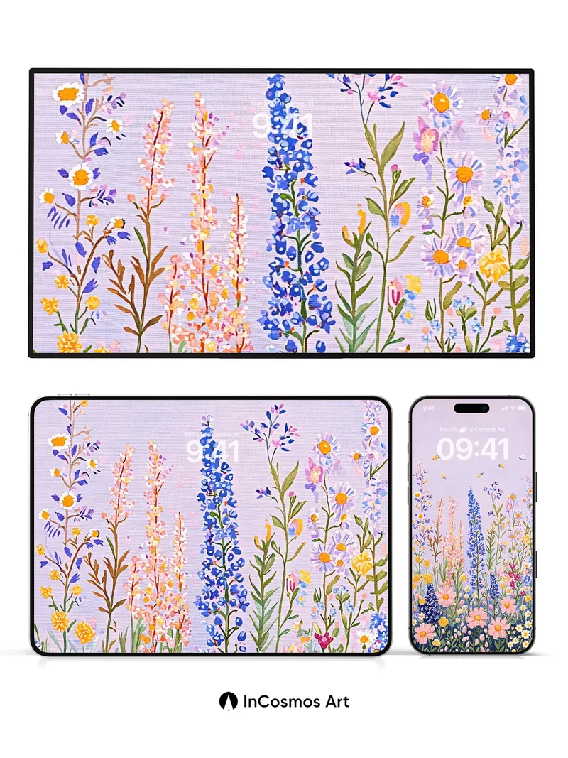 Whispering Meadow Wallpaper with Floating Petals