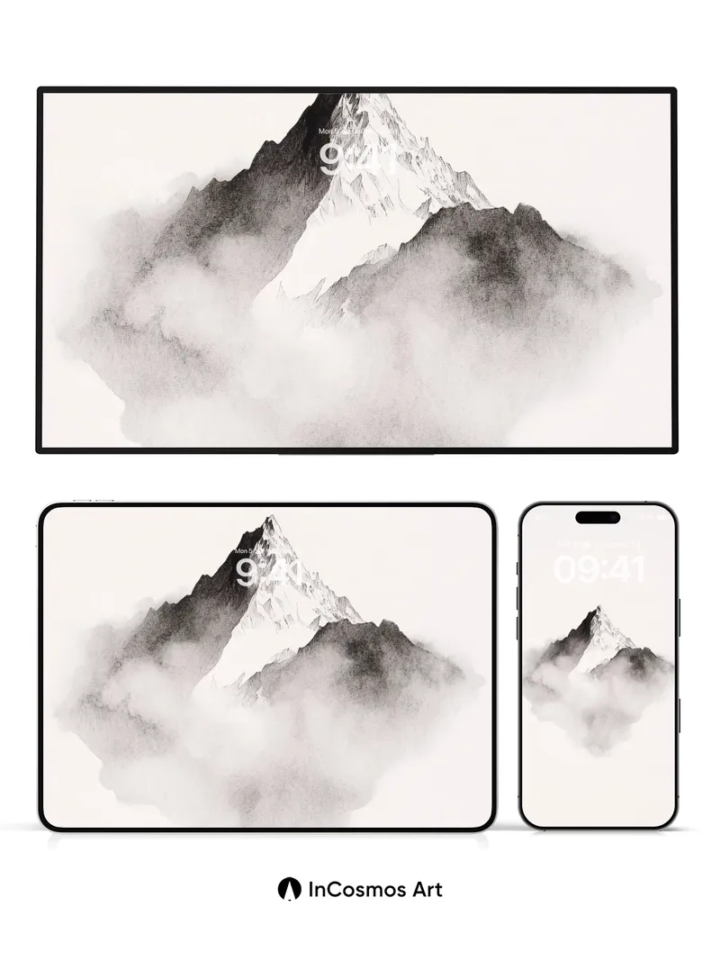 Serene Peak Wallpaper with Cloud Veil