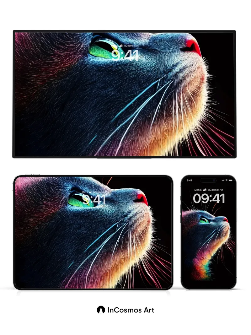 Rainbow Whisker Wallpaper with Cosmic Gaze