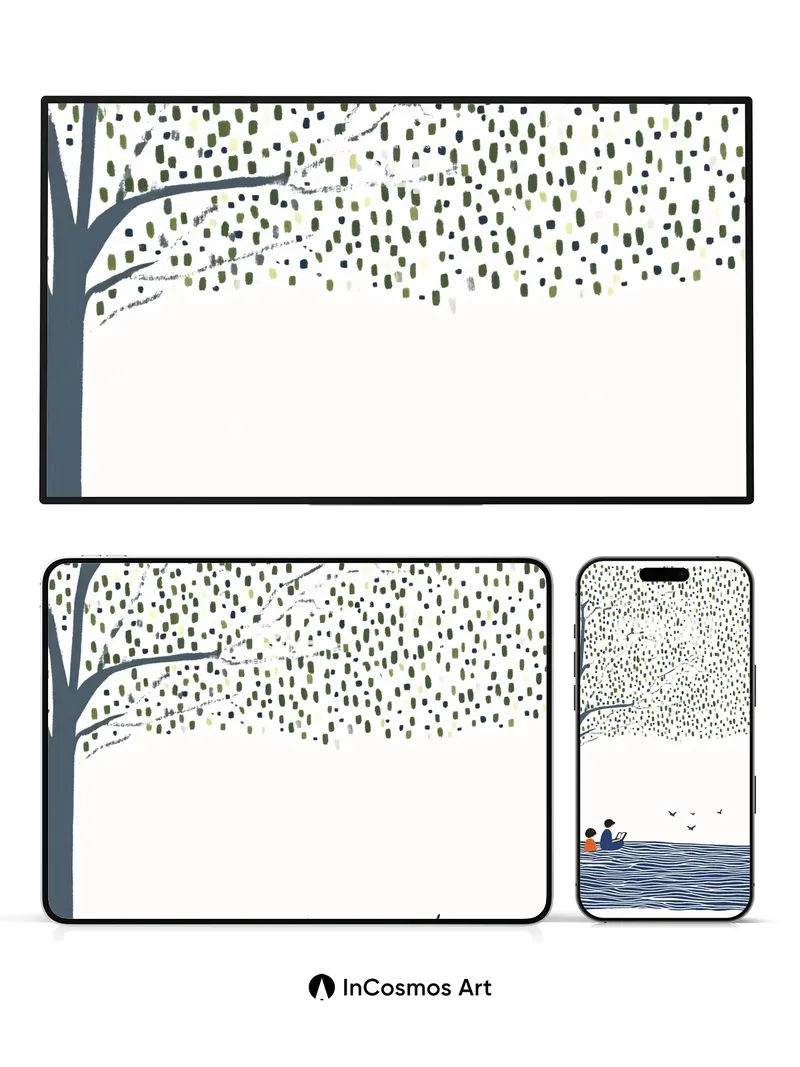 Serene Tree Canopy Wallpaper with Floating Readers