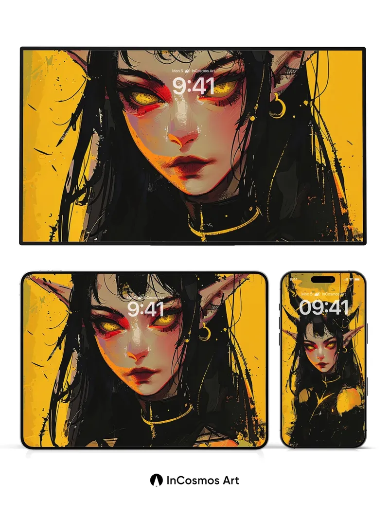 Golden Inferno Wallpaper with Horned Gaze