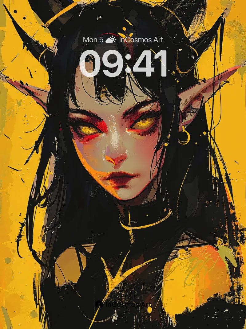 Golden Inferno Wallpaper with Horned Gaze