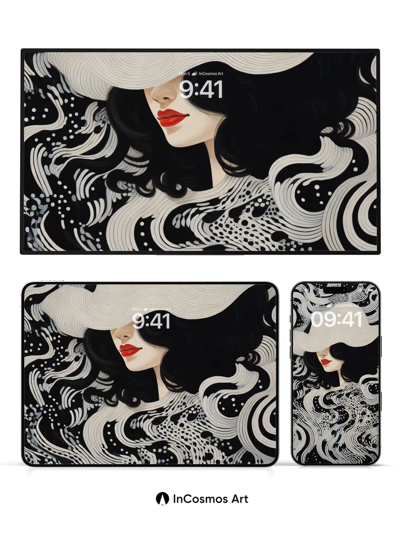 Whispering Waves Wallpaper with Hidden Faces