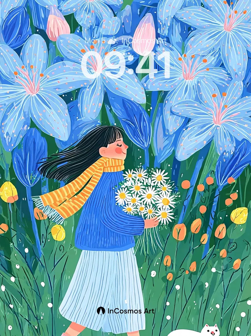 Serene Bloom Wallpaper with Whimsical Cat Trail wallpaper for iPhone, iPad & Mac