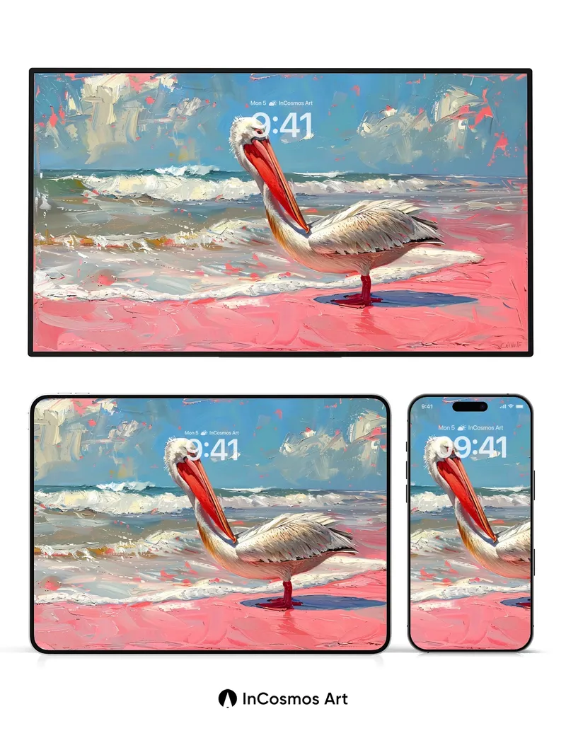 Coral Shore Pelican Wallpaper with Painted Light