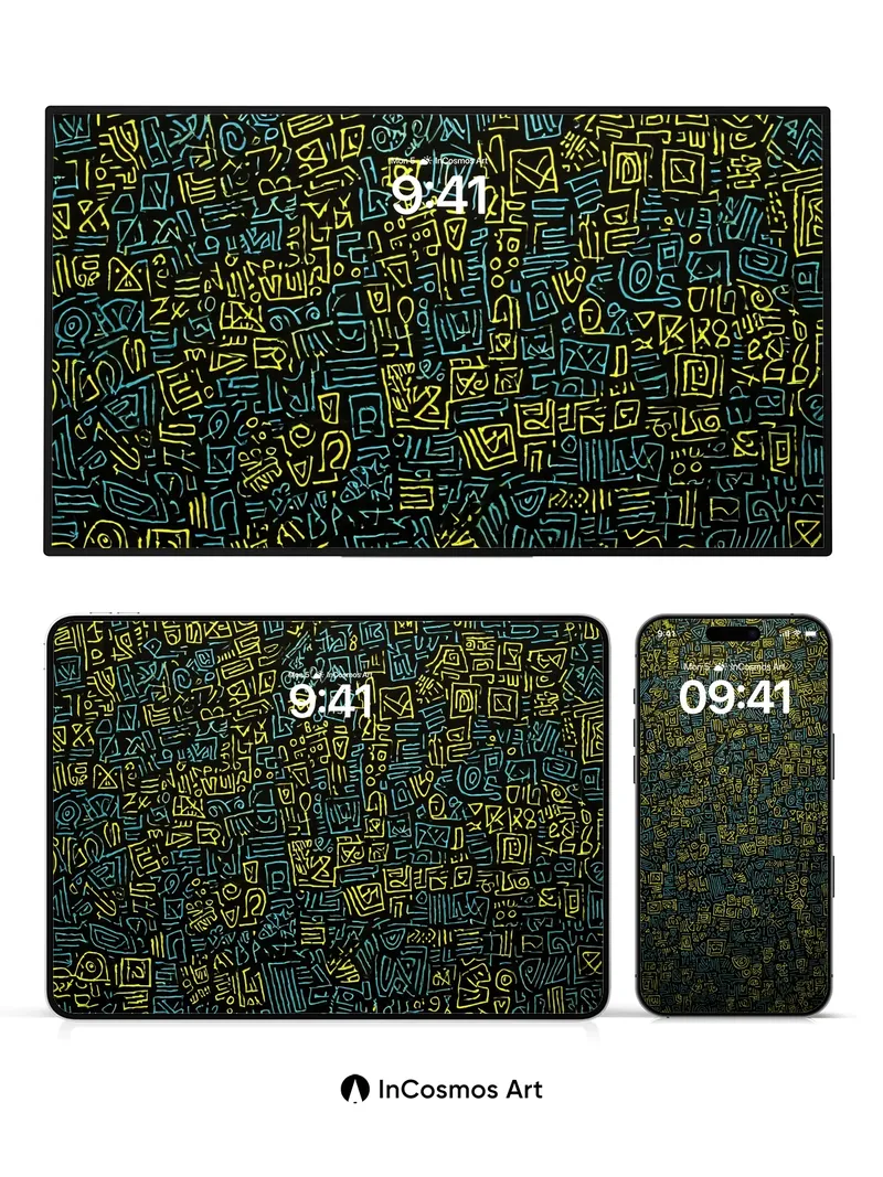 Neon Cipher Wallpaper with Glowing Symbols