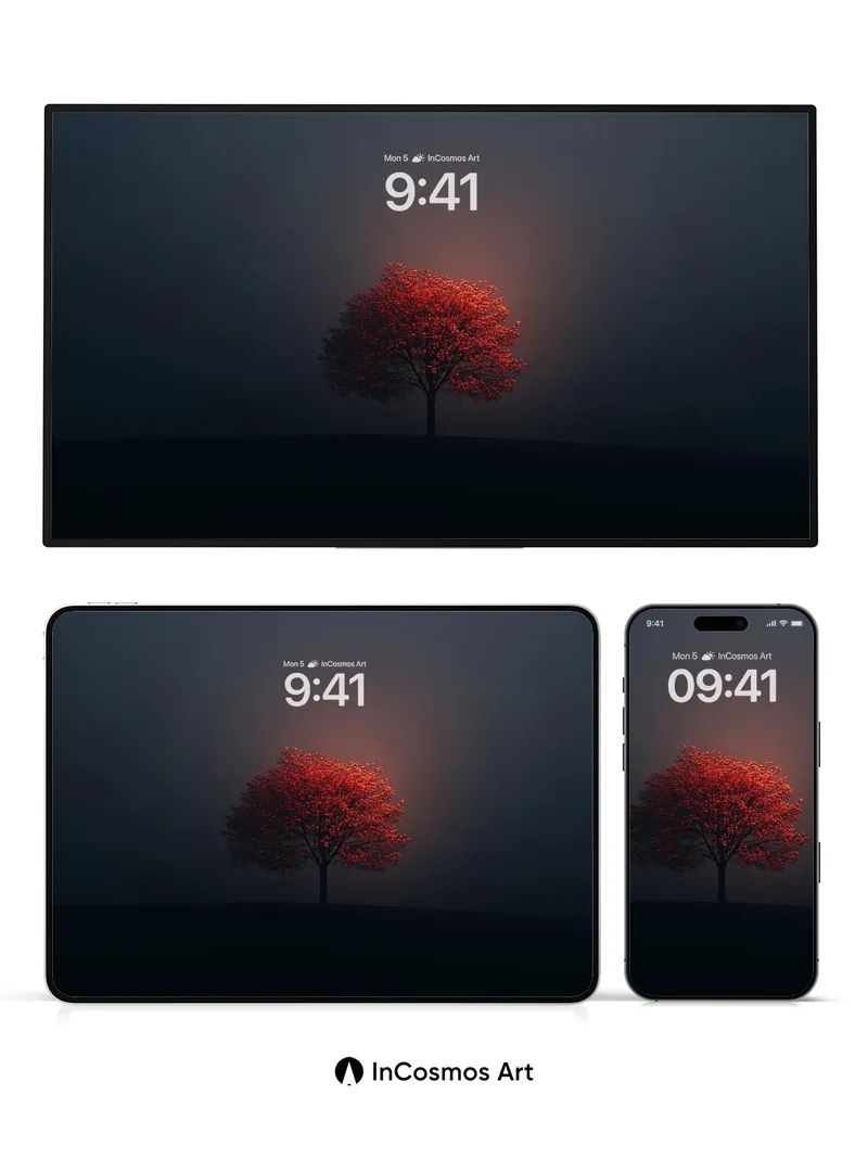 Crimson Solitude Wallpaper with Ethereal Light Halo