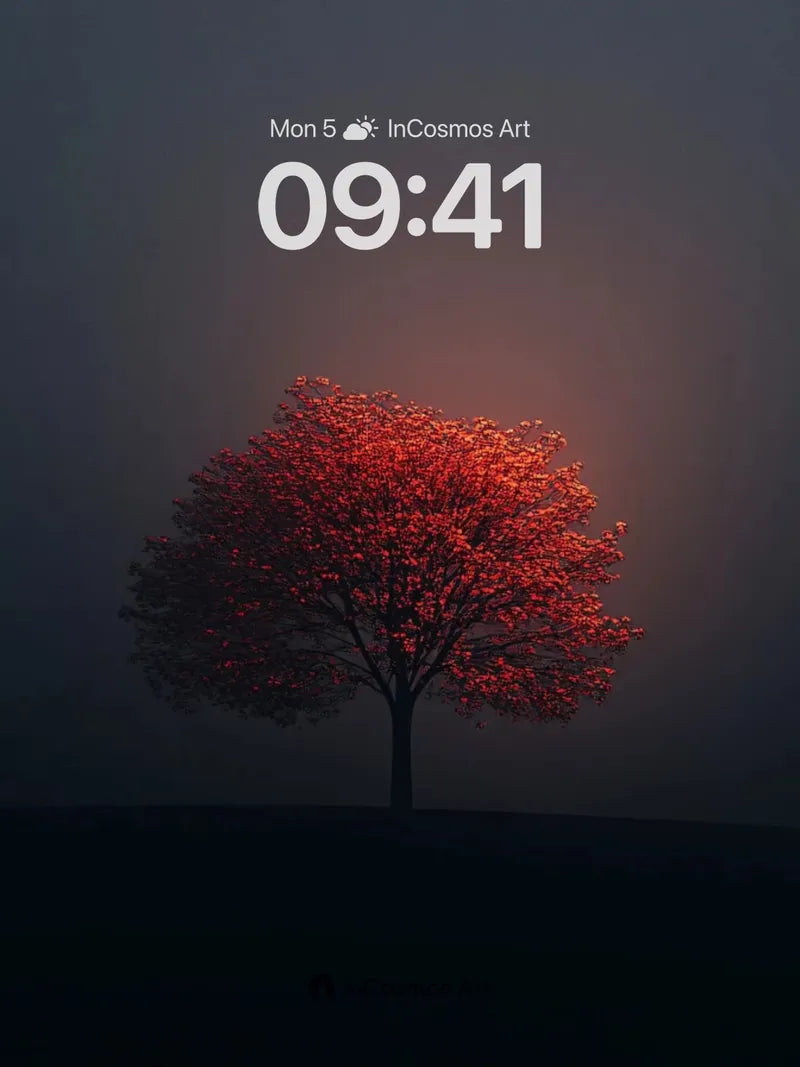 Crimson Solitude Wallpaper with Ethereal Light Halo