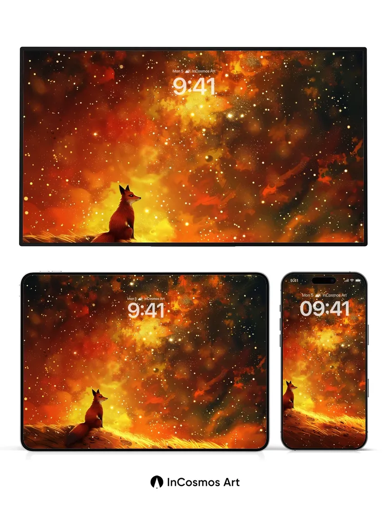 Cosmic Fox Wallpaper with Starlit Fields