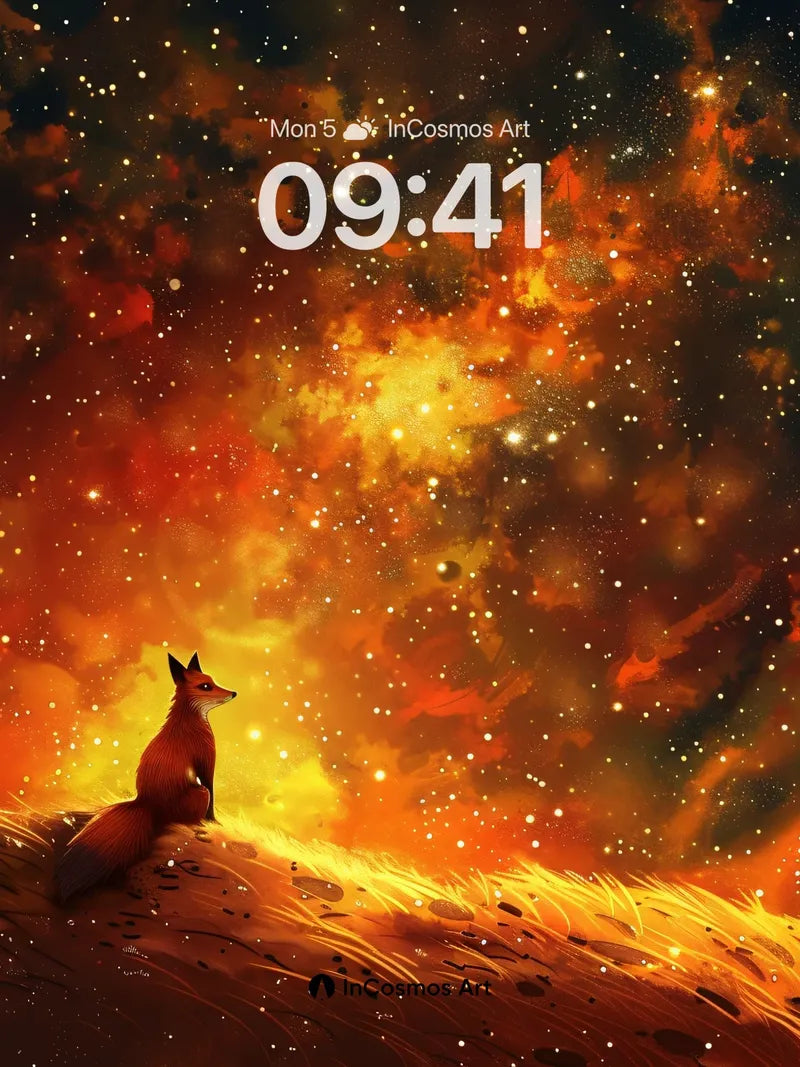 Cosmic Fox Wallpaper with Starlit Fields