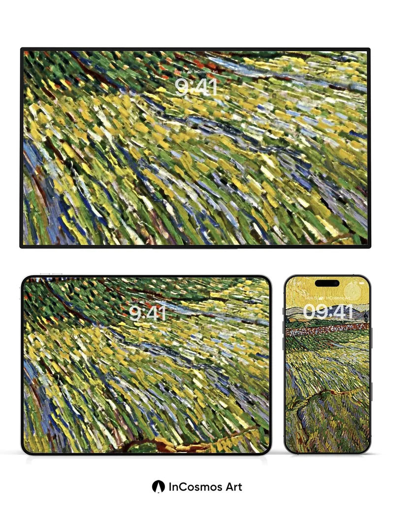 Whirlwind Wheatfield Wallpaper with Sunburst Sky