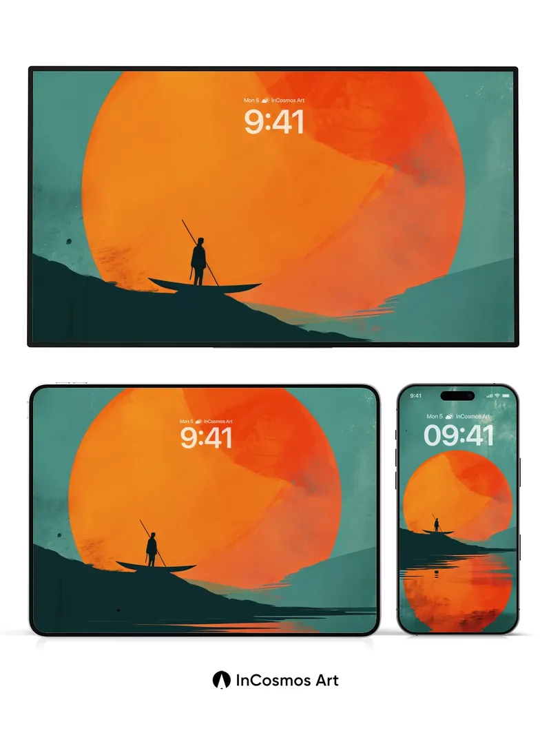 Serenity Sunset Wallpaper with Silhouetted Paddle