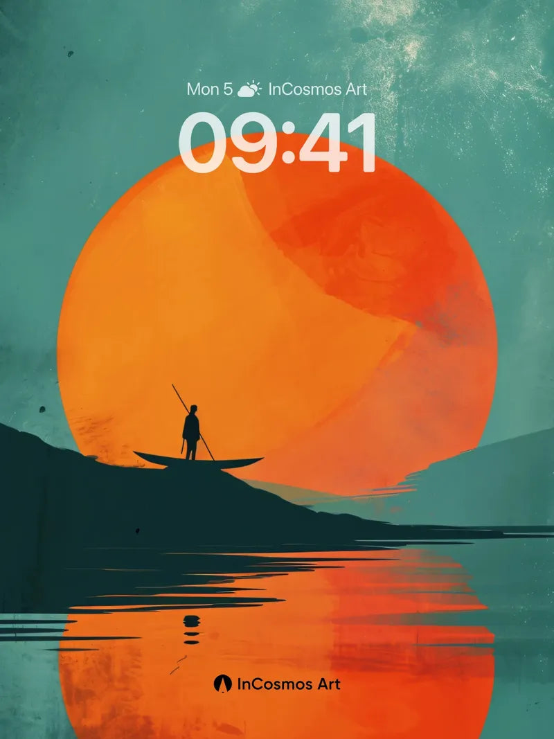 Serenity Sunset Wallpaper with Silhouetted Paddle