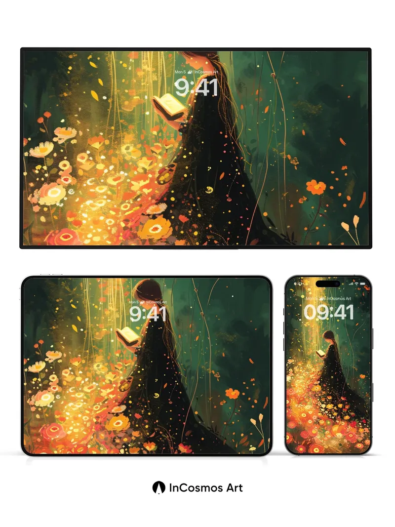 Golden Light Garden Wallpaper with Whispering Flowers