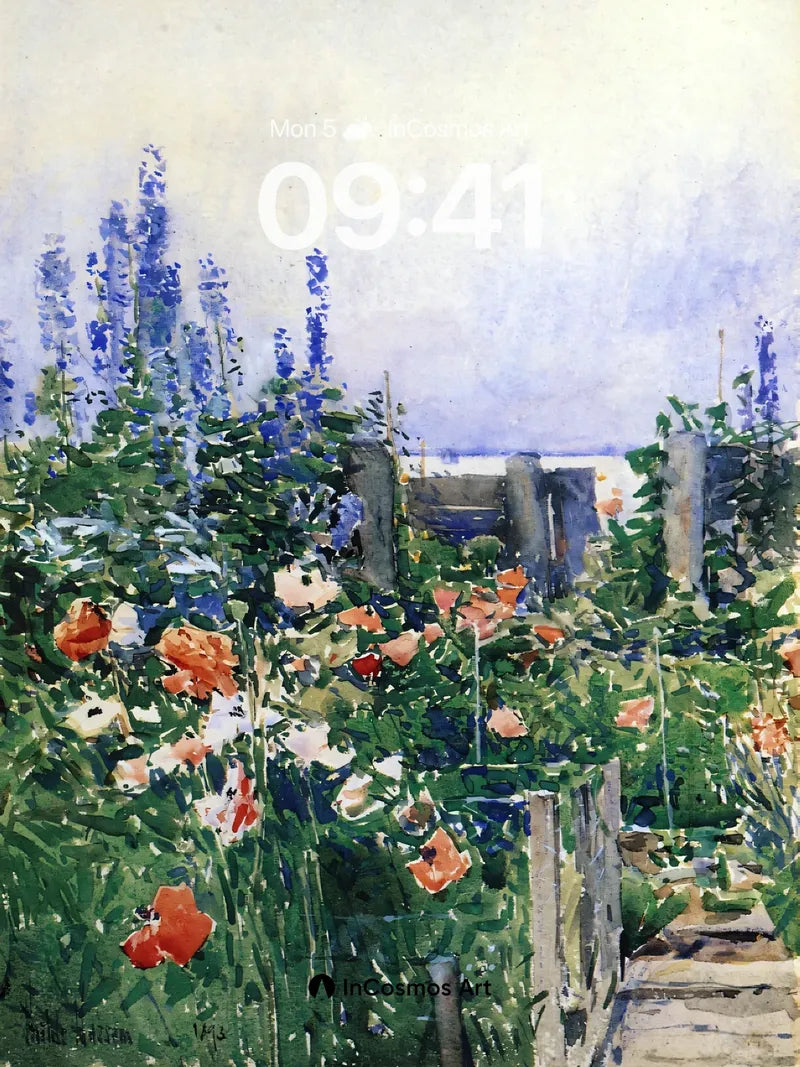 Whispering Garden Wallpaper with Sunlit Poppies