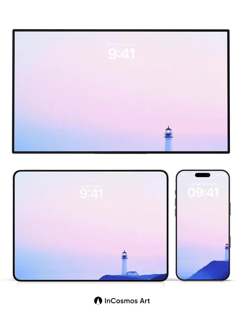 Serene Horizon Wallpaper with Lighthouse Silhouette