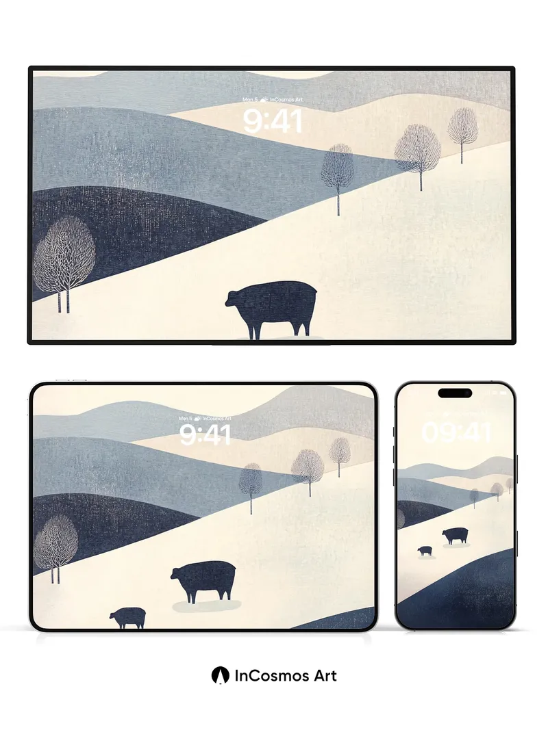 Serenity Ridge Wallpaper with Winter Cows