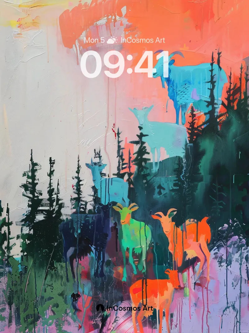 Surreal Forest Wallpaper with Neon Deer