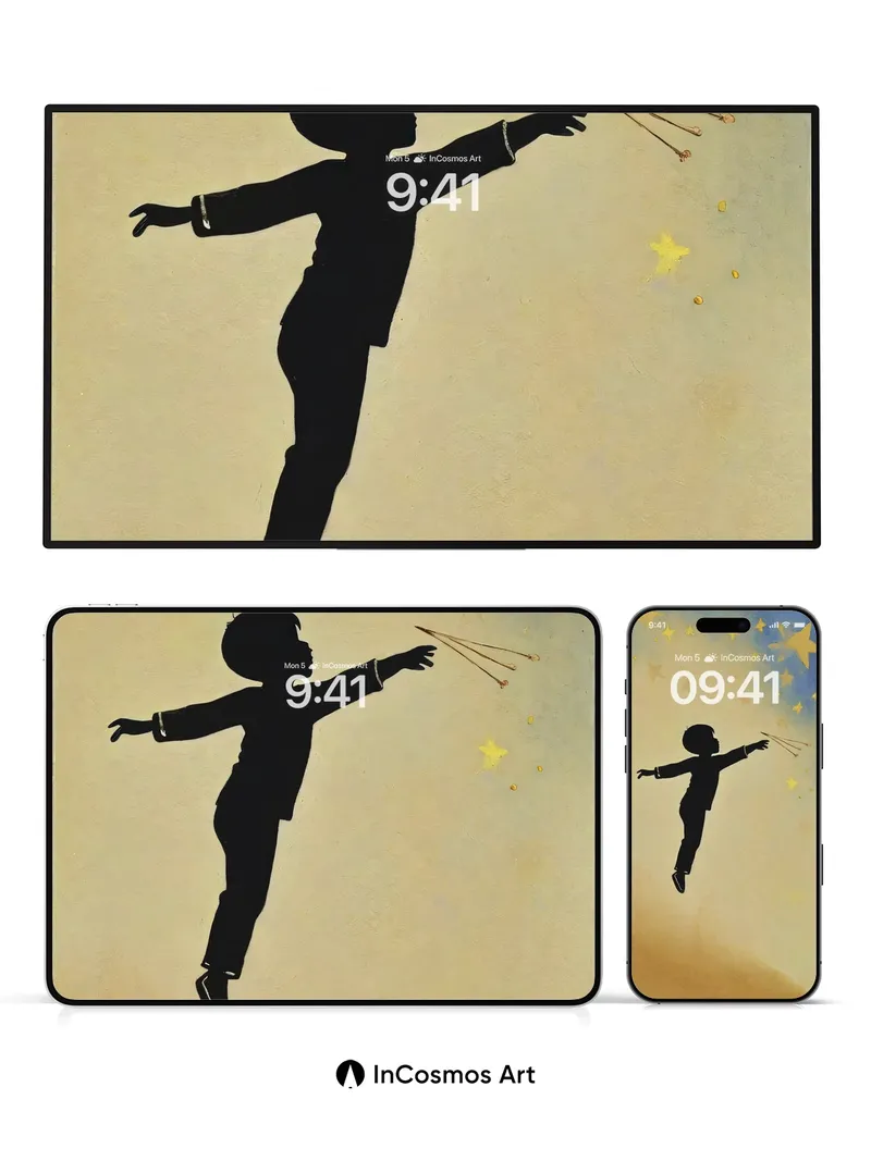 Stellar Silhouette Wallpaper with Floating Stars