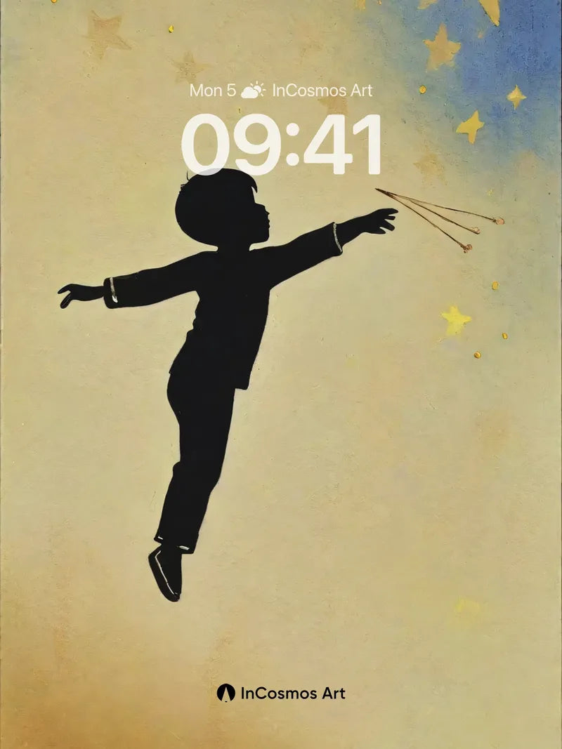 Stellar Silhouette Wallpaper with Floating Stars