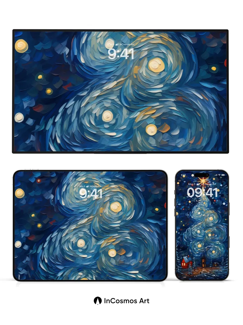 Starry Spiral Christmas Wallpaper with Celestial Glow