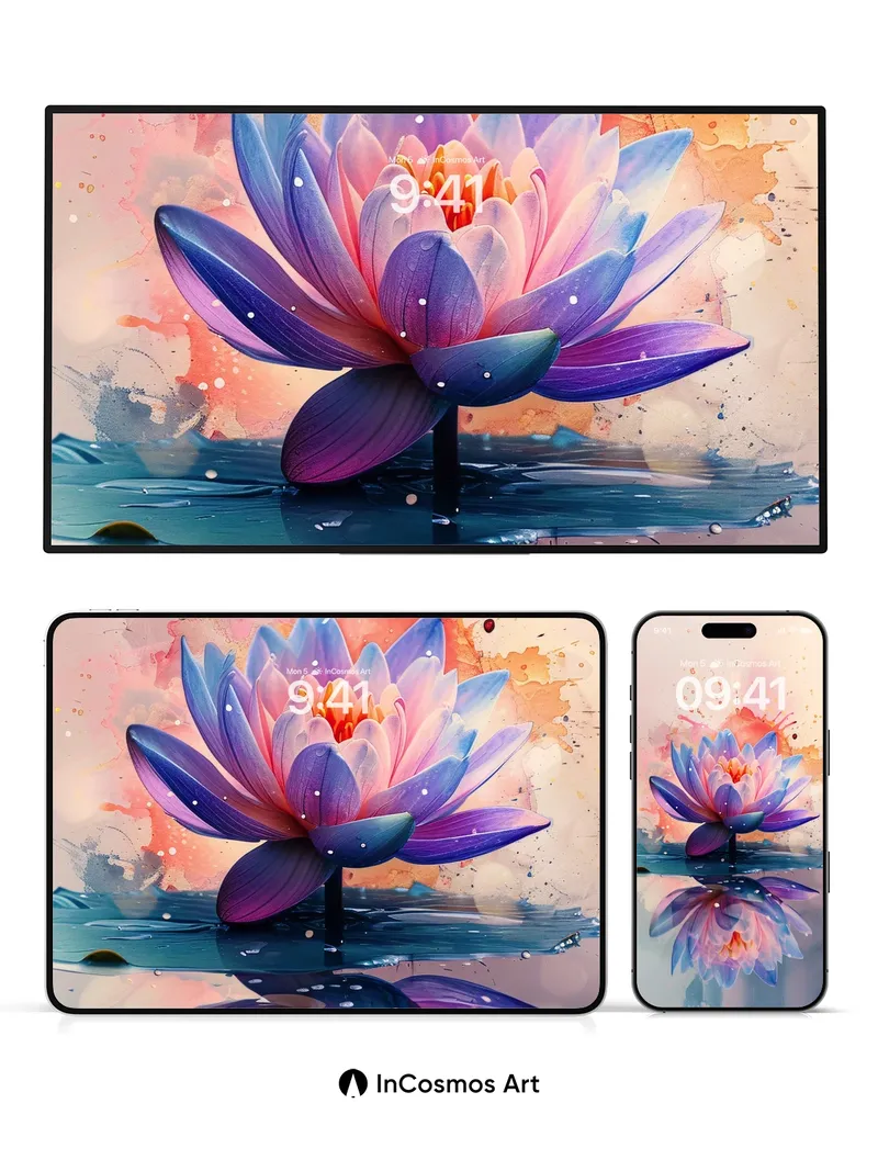 Luminous Lotus Wallpaper with Water Reflection