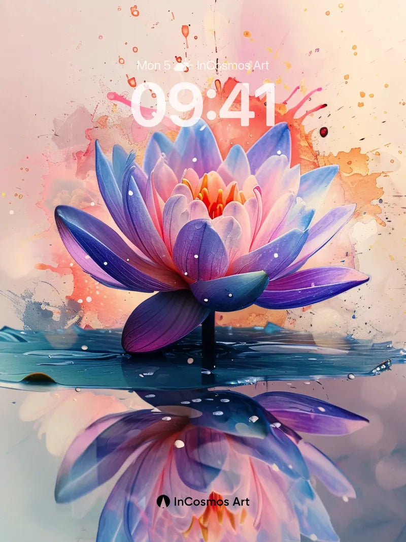 Luminous Lotus Wallpaper with Water Reflection