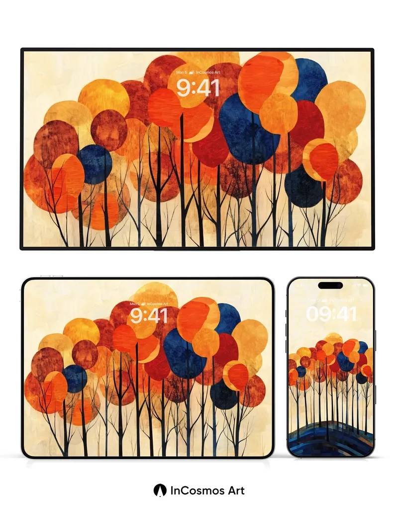 Autumn Whispers Wallpaper with Floating Canopies